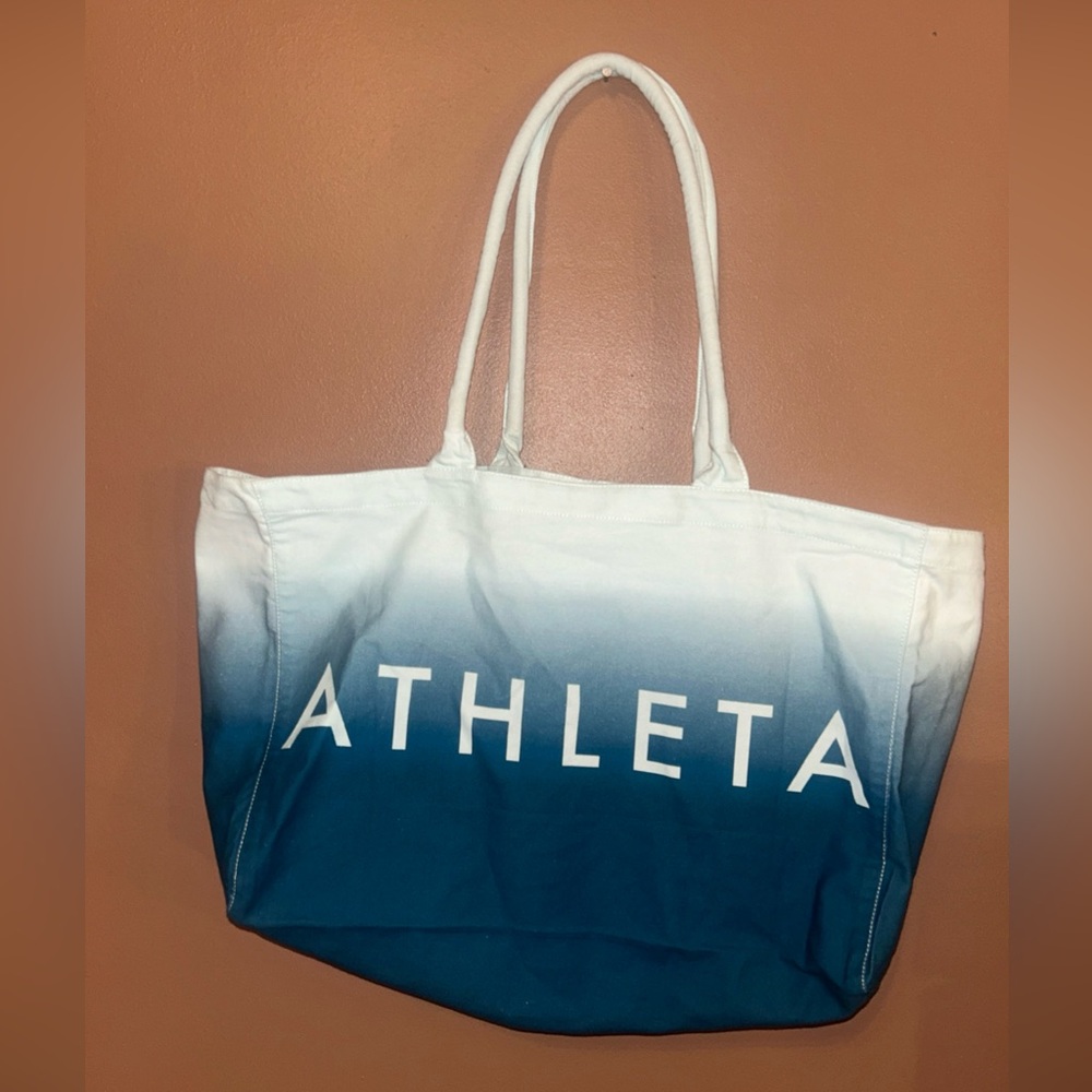 Athleta Beach Bag Gym Bag Tote Bag Blue Ombre White Canvas Shopping Bag